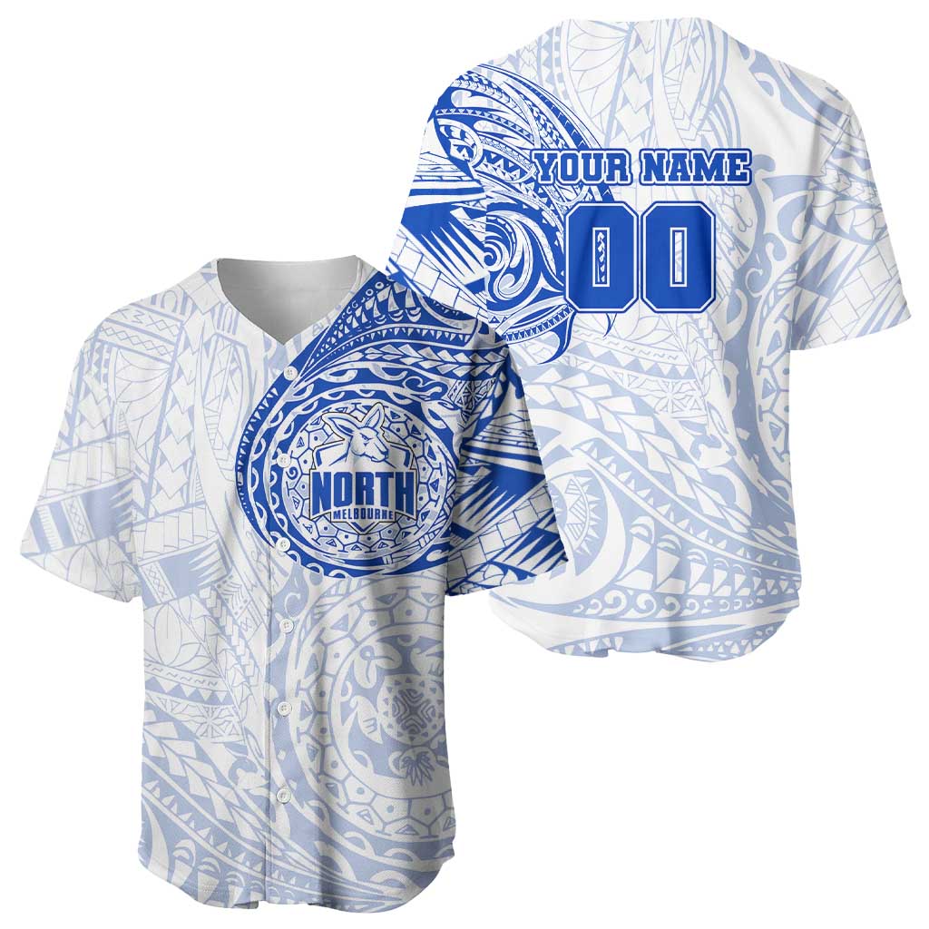 Personalized North Melbourne Kangaroos Polynesian Baseball Jersey Tribal Chest and Sleeve Tattoo Heritage Warrior