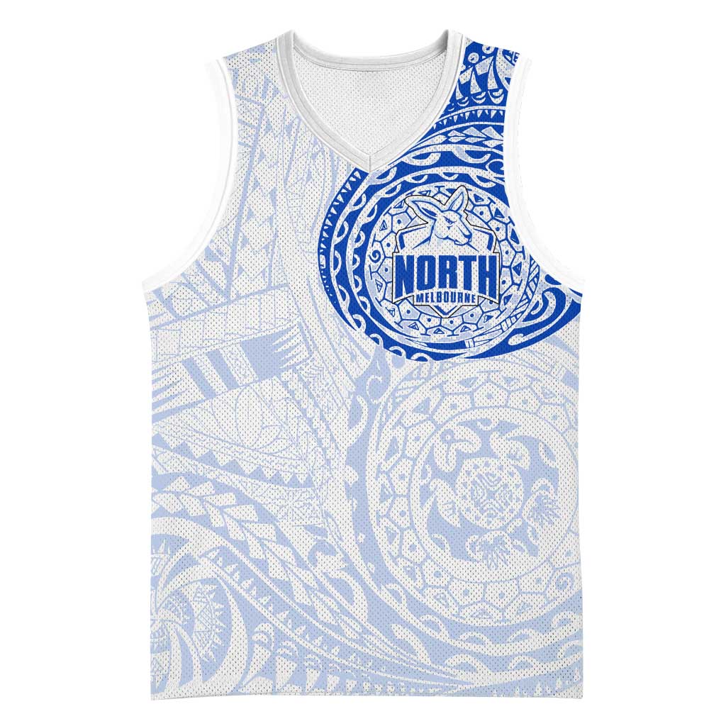 Personalized North Melbourne Kangaroos Polynesian Basketball Jersey Tribal Chest and Sleeve Tattoo Heritage Warrior