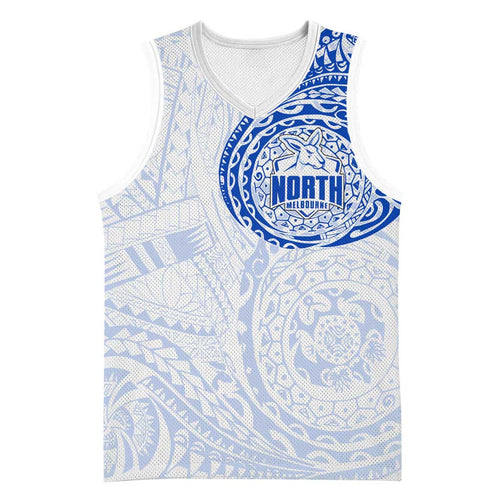 Personalized North Melbourne Kangaroos Polynesian Basketball Jersey Tribal Chest and Sleeve Tattoo Heritage Warrior