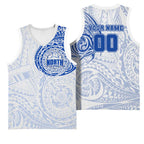 Personalized North Melbourne Kangaroos Polynesian Basketball Jersey Tribal Chest and Sleeve Tattoo Heritage Warrior