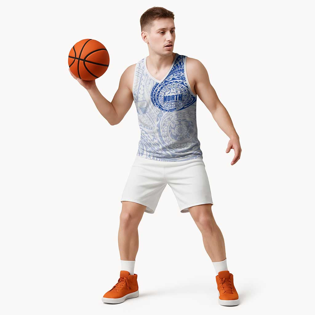 Personalized North Melbourne Kangaroos Polynesian Basketball Jersey Tribal Chest and Sleeve Tattoo Heritage Warrior