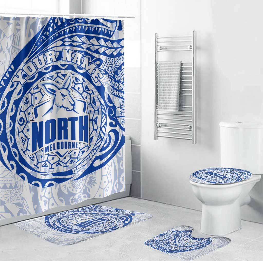 Personalized North Melbourne Kangaroos Polynesian Bathroom Set Tribal Chest and Sleeve Tattoo Heritage Warrior