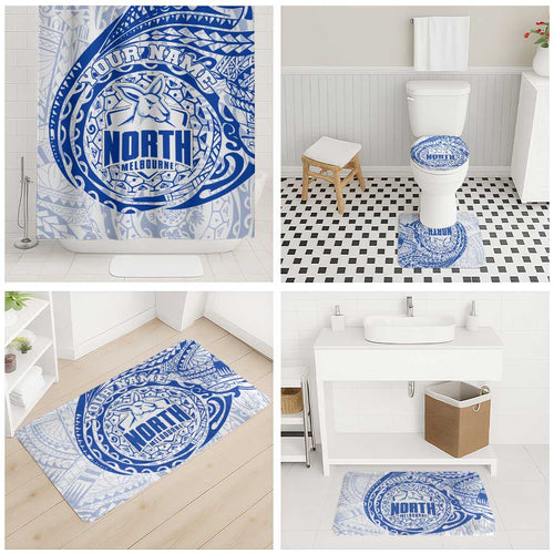 Personalized North Melbourne Kangaroos Polynesian Bathroom Set Tribal Chest and Sleeve Tattoo Heritage Warrior
