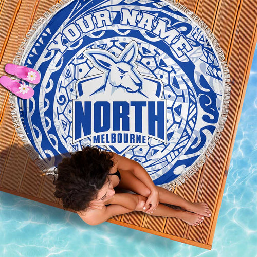 Personalized North Melbourne Kangaroos Polynesian Beach Blanket Tribal Chest and Sleeve Tattoo Heritage Warrior