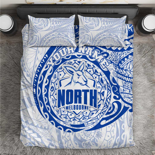 Personalized North Melbourne Kangaroos Polynesian Bedding Set Tribal Chest and Sleeve Tattoo Heritage Warrior