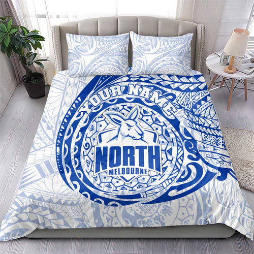 Personalized North Melbourne Kangaroos Polynesian Bedding Set Tribal Chest and Sleeve Tattoo Heritage Warrior