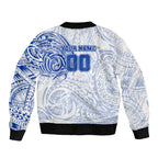 Personalized North Melbourne Kangaroos Polynesian Bomber Jacket Tribal Chest and Sleeve Tattoo Heritage Warrior