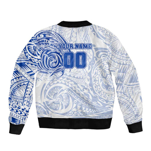 Personalized North Melbourne Kangaroos Polynesian Bomber Jacket Tribal Chest and Sleeve Tattoo Heritage Warrior