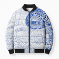 Personalized North Melbourne Kangaroos Polynesian Bomber Puffer Jacket Tribal Chest and Sleeve Tattoo Heritage Warrior