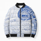 Personalized North Melbourne Kangaroos Polynesian Bomber Puffer Jacket Tribal Chest and Sleeve Tattoo Heritage Warrior