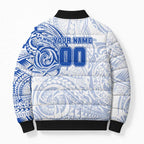Personalized North Melbourne Kangaroos Polynesian Bomber Puffer Jacket Tribal Chest and Sleeve Tattoo Heritage Warrior