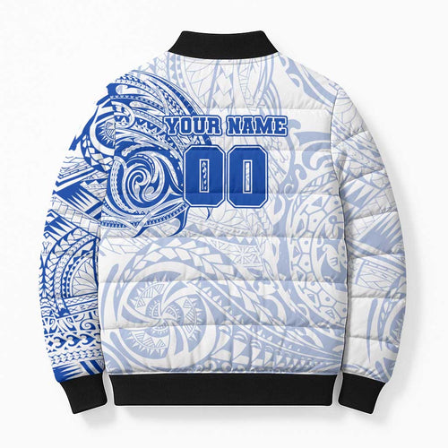 Personalized North Melbourne Kangaroos Polynesian Bomber Puffer Jacket Tribal Chest and Sleeve Tattoo Heritage Warrior