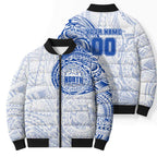 Personalized North Melbourne Kangaroos Polynesian Bomber Puffer Jacket Tribal Chest and Sleeve Tattoo Heritage Warrior