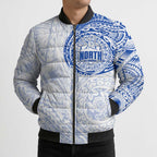 Personalized North Melbourne Kangaroos Polynesian Bomber Puffer Jacket Tribal Chest and Sleeve Tattoo Heritage Warrior