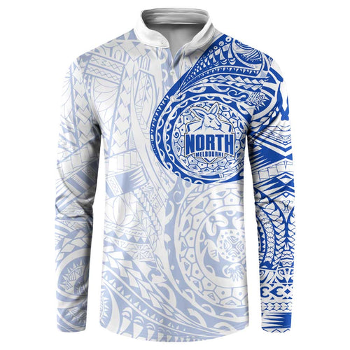Personalized North Melbourne Kangaroos Polynesian Button Sweatshirt Tribal Chest and Sleeve Tattoo Heritage Warrior