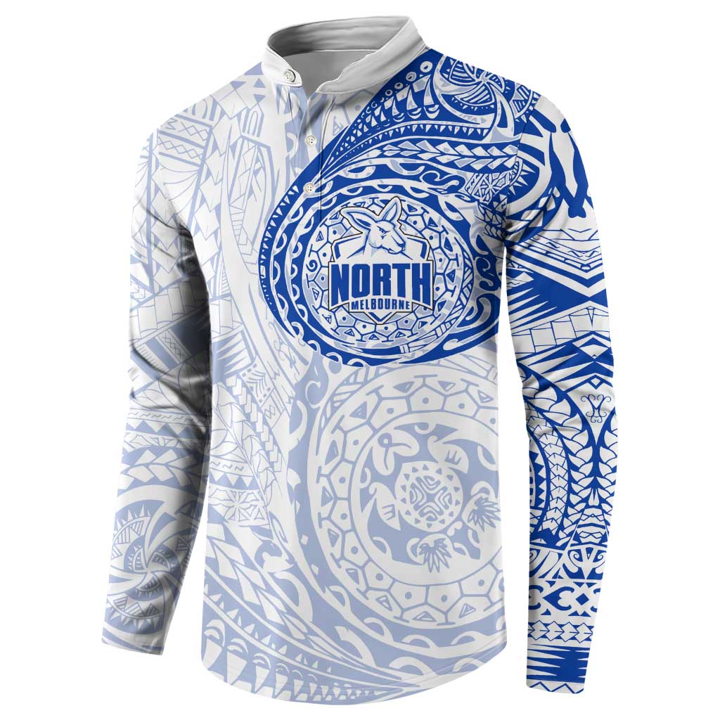 Personalized North Melbourne Kangaroos Polynesian Button Sweatshirt Tribal Chest and Sleeve Tattoo Heritage Warrior