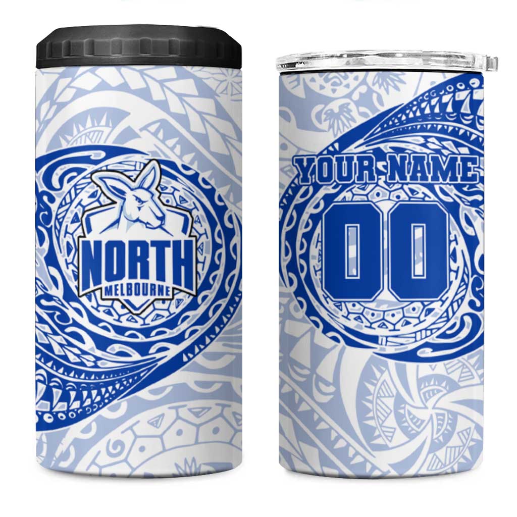 Personalized North Melbourne Kangaroos Polynesian 4 in 1 Can Cooler Tumbler Tribal Chest and Sleeve Tattoo Heritage Warrior