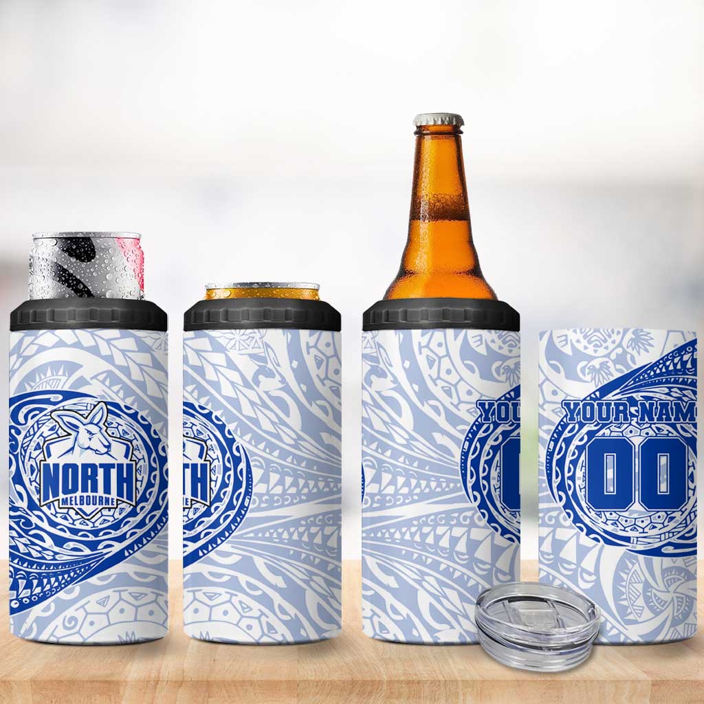 Personalized North Melbourne Kangaroos Polynesian 4 in 1 Can Cooler Tumbler Tribal Chest and Sleeve Tattoo Heritage Warrior