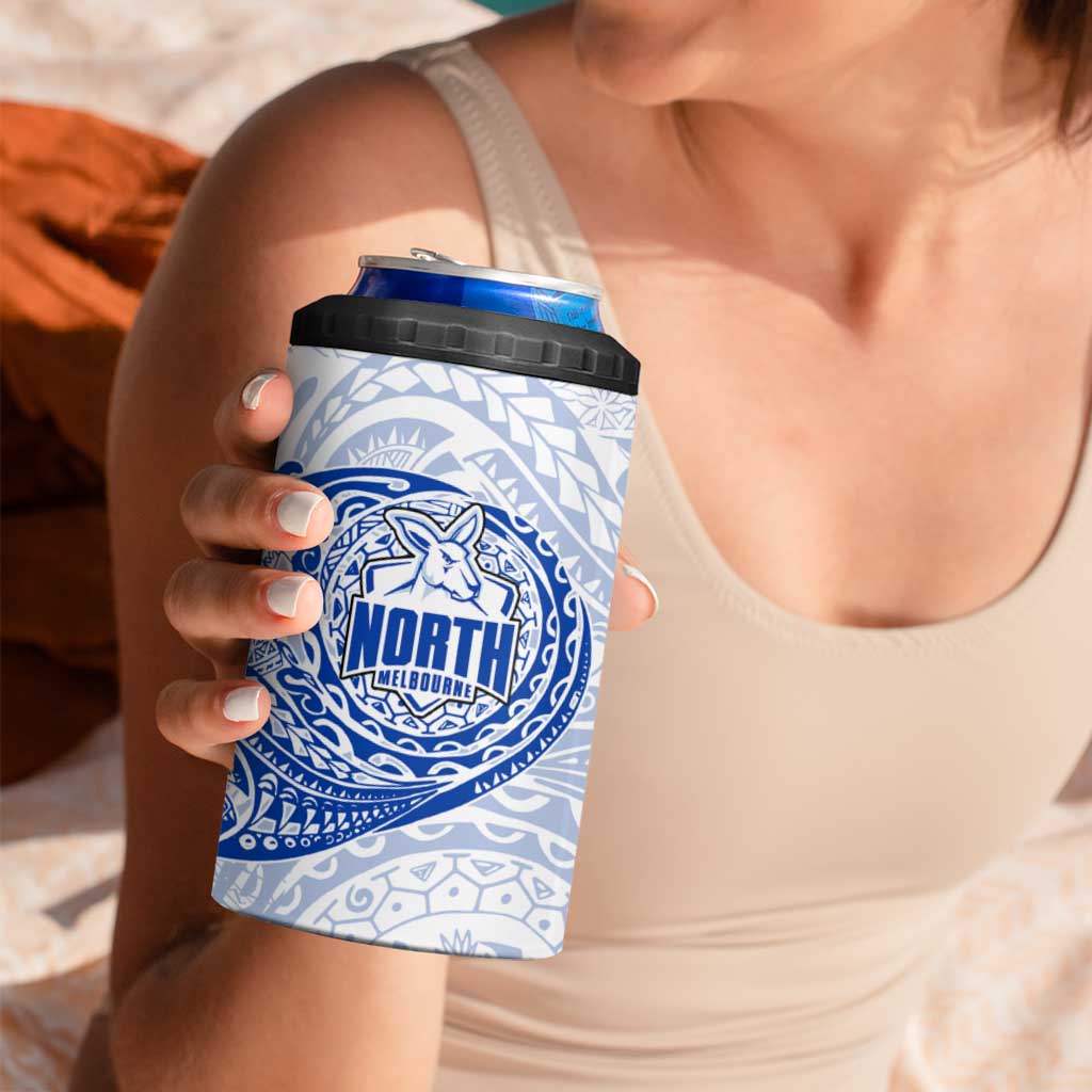 Personalized North Melbourne Kangaroos Polynesian 4 in 1 Can Cooler Tumbler Tribal Chest and Sleeve Tattoo Heritage Warrior