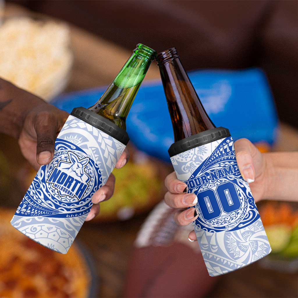 Personalized North Melbourne Kangaroos Polynesian 4 in 1 Can Cooler Tumbler Tribal Chest and Sleeve Tattoo Heritage Warrior