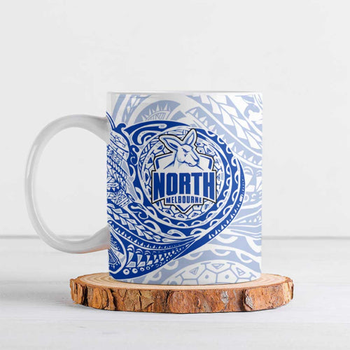 Personalized North Melbourne Kangaroos Polynesian Ceramic Mug Tribal Chest and Sleeve Tattoo Heritage Warrior