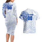 Personalized North Melbourne Kangaroos Polynesian Couples Matching Long Sleeve Bodycon Dress and Hawaiian Shirt Tribal Chest and Sleeve Tattoo Heritage Warrior