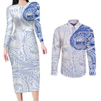Personalized North Melbourne Kangaroos Polynesian Couples Matching Long Sleeve Bodycon Dress and Long Sleeve Button Shirt Tribal Chest and Sleeve Tattoo Heritage Warrior
