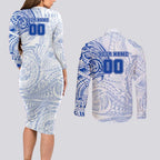 Personalized North Melbourne Kangaroos Polynesian Couples Matching Long Sleeve Bodycon Dress and Long Sleeve Button Shirt Tribal Chest and Sleeve Tattoo Heritage Warrior