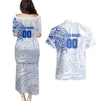 Personalized North Melbourne Kangaroos Polynesian Couples Matching Puletasi and Hawaiian Shirt Tribal Chest and Sleeve Tattoo Heritage Warrior