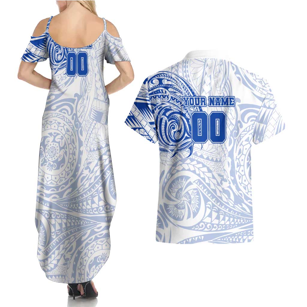 Personalized North Melbourne Kangaroos Polynesian Couples Matching Summer Maxi Dress and Hawaiian Shirt Tribal Chest and Sleeve Tattoo Heritage Warrior