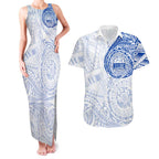 Personalized North Melbourne Kangaroos Polynesian Couples Matching Tank Maxi Dress and Hawaiian Shirt Tribal Chest and Sleeve Tattoo Heritage Warrior