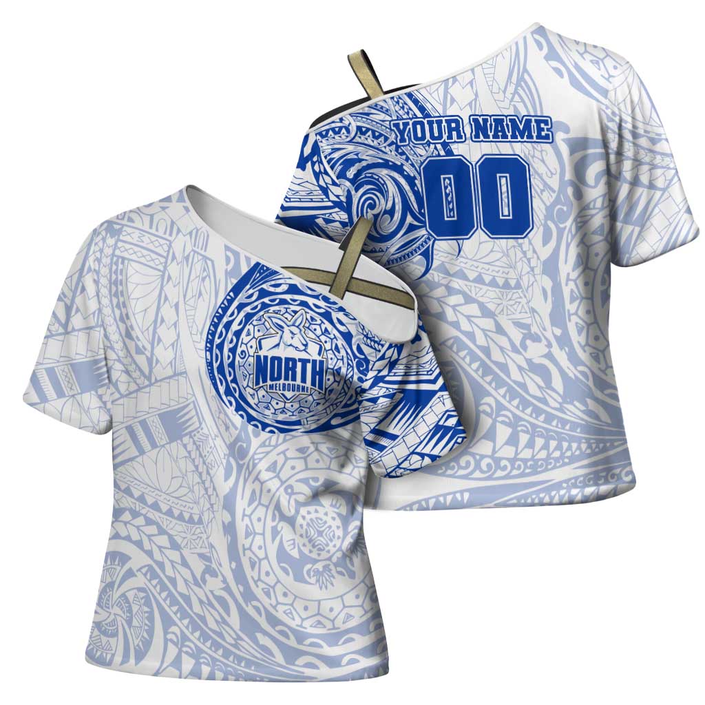 Personalized North Melbourne Kangaroos Polynesian Cross Shoulder Shirt Tribal Chest and Sleeve Tattoo Heritage Warrior