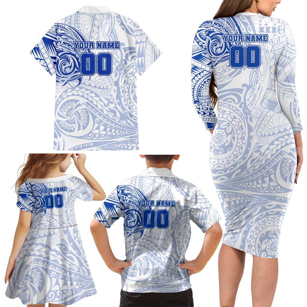 Personalized North Melbourne Kangaroos Polynesian Family Matching Long Sleeve Bodycon Dress and Hawaiian Shirt Tribal Chest and Sleeve Tattoo Heritage Warrior