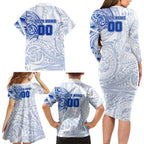 Personalized North Melbourne Kangaroos Polynesian Family Matching Long Sleeve Bodycon Dress and Hawaiian Shirt Tribal Chest and Sleeve Tattoo Heritage Warrior