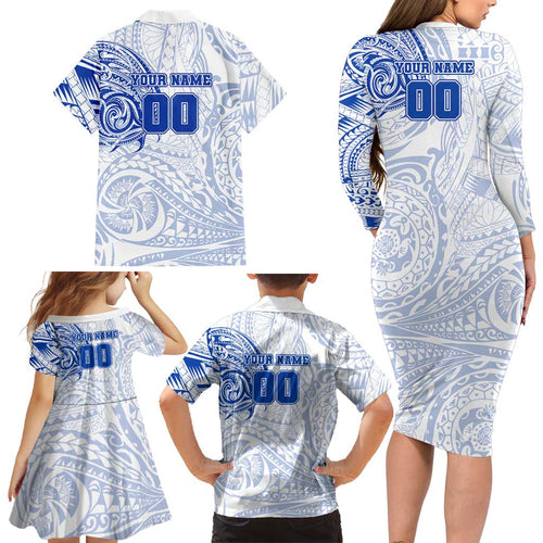 Personalized North Melbourne Kangaroos Polynesian Family Matching Long Sleeve Bodycon Dress and Hawaiian Shirt Tribal Chest and Sleeve Tattoo Heritage Warrior