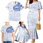 Personalized North Melbourne Kangaroos Polynesian Family Matching Mermaid Dress and Hawaiian Shirt Tribal Chest and Sleeve Tattoo Heritage Warrior