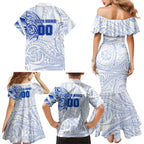 Personalized North Melbourne Kangaroos Polynesian Family Matching Mermaid Dress and Hawaiian Shirt Tribal Chest and Sleeve Tattoo Heritage Warrior