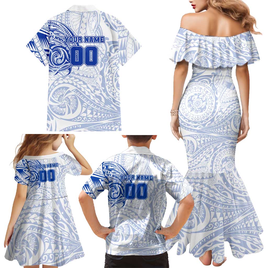 Personalized North Melbourne Kangaroos Polynesian Family Matching Mermaid Dress and Hawaiian Shirt Tribal Chest and Sleeve Tattoo Heritage Warrior