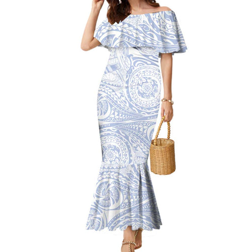 Personalized North Melbourne Kangaroos Polynesian Family Matching Mermaid Dress and Hawaiian Shirt Tribal Chest and Sleeve Tattoo Heritage Warrior