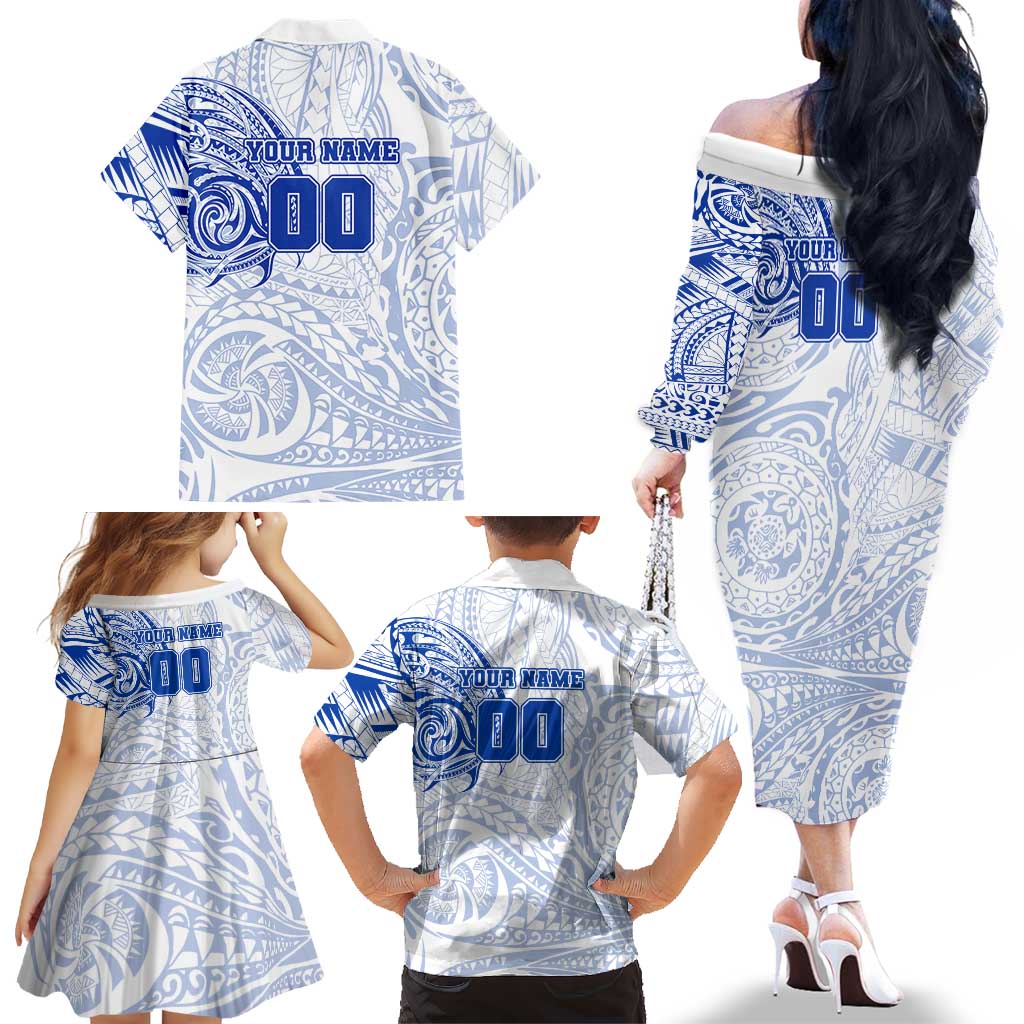 Personalized North Melbourne Kangaroos Polynesian Family Matching Off The Shoulder Long Sleeve Dress and Hawaiian Shirt Tribal Chest and Sleeve Tattoo Heritage Warrior
