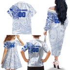 Personalized North Melbourne Kangaroos Polynesian Family Matching Off The Shoulder Long Sleeve Dress and Hawaiian Shirt Tribal Chest and Sleeve Tattoo Heritage Warrior