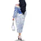 Personalized North Melbourne Kangaroos Polynesian Family Matching Off The Shoulder Long Sleeve Dress and Hawaiian Shirt Tribal Chest and Sleeve Tattoo Heritage Warrior
