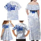 Personalized North Melbourne Kangaroos Polynesian Family Matching Off Shoulder Maxi Dress and Hawaiian Shirt Tribal Chest and Sleeve Tattoo Heritage Warrior