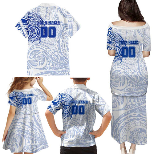 Personalized North Melbourne Kangaroos Polynesian Family Matching Puletasi and Hawaiian Shirt Tribal Chest and Sleeve Tattoo Heritage Warrior