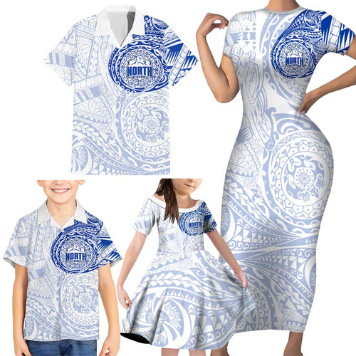 Personalized North Melbourne Kangaroos Polynesian Family Matching Short Sleeve Bodycon Dress and Hawaiian Shirt Tribal Chest and Sleeve Tattoo Heritage Warrior