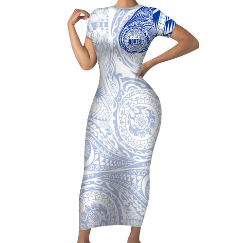 Personalized North Melbourne Kangaroos Polynesian Family Matching Short Sleeve Bodycon Dress and Hawaiian Shirt Tribal Chest and Sleeve Tattoo Heritage Warrior
