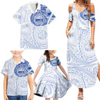 Personalized North Melbourne Kangaroos Polynesian Family Matching Summer Maxi Dress and Hawaiian Shirt Tribal Chest and Sleeve Tattoo Heritage Warrior