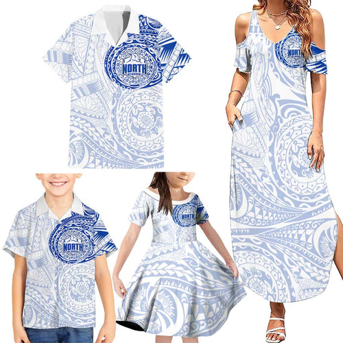 Personalized North Melbourne Kangaroos Polynesian Family Matching Summer Maxi Dress and Hawaiian Shirt Tribal Chest and Sleeve Tattoo Heritage Warrior