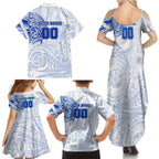 Personalized North Melbourne Kangaroos Polynesian Family Matching Summer Maxi Dress and Hawaiian Shirt Tribal Chest and Sleeve Tattoo Heritage Warrior