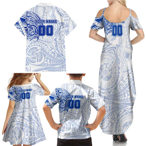 Personalized North Melbourne Kangaroos Polynesian Family Matching Summer Maxi Dress and Hawaiian Shirt Tribal Chest and Sleeve Tattoo Heritage Warrior